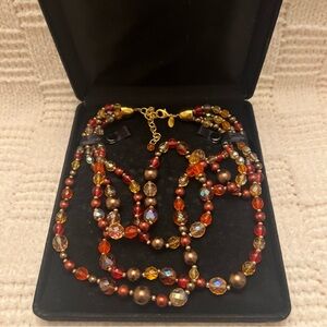 Joan Rivers Multi-Strand Amber, Red and Gold Bead Necklace
